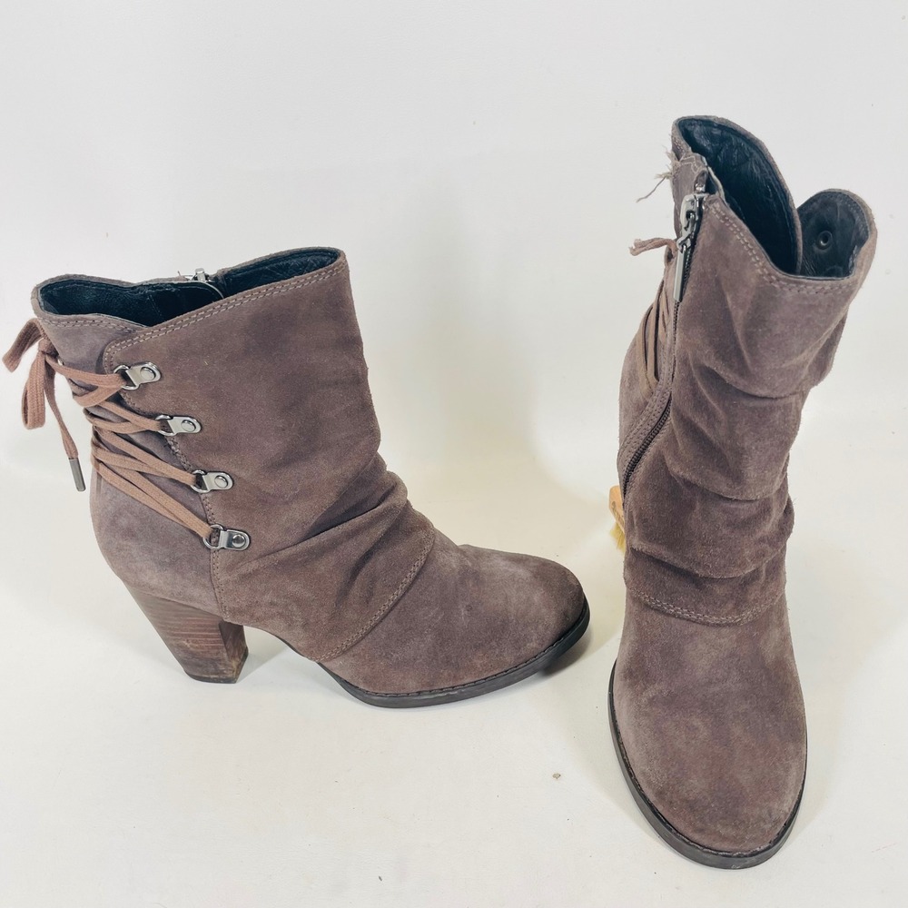 Clarks Artisan Women 7.5 M Taupe Suede Slouch Ankle Boots Lace Up 62249 Brown